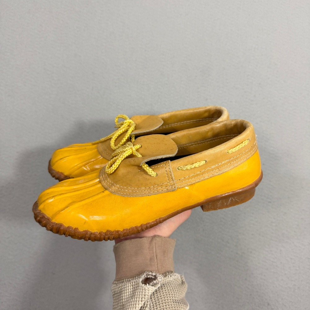 Vintage Duck Shoes Women 10 Yellow Rubber Moccasin Rain Boots Faux Fur Lined